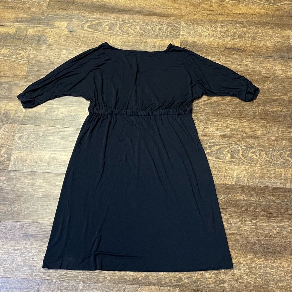 Soma Black Elastic Drawstring Dress Soft 3/4 Sleeves Women’s Medium V Neck - Picture 3 of 13